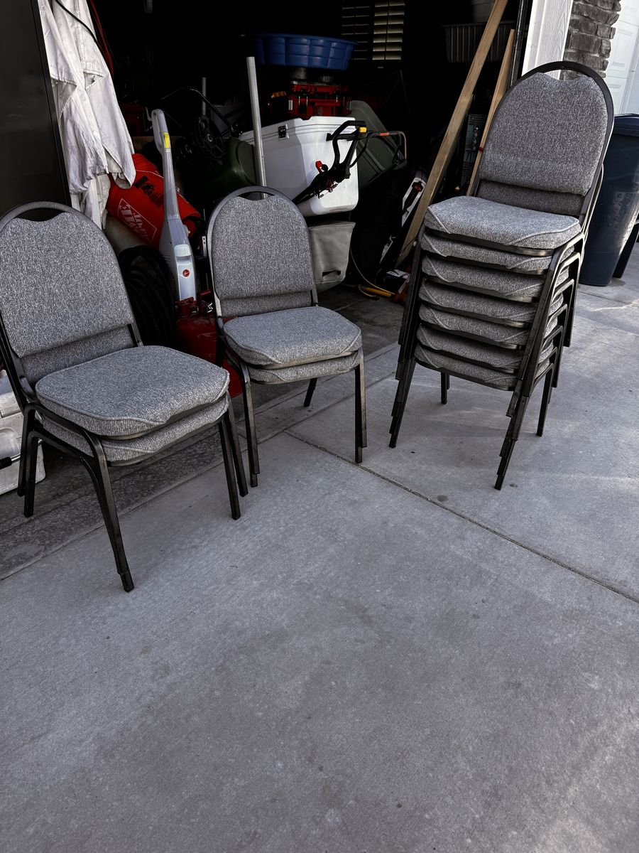 Gray Upholstered Metal Stacking Chairs - Set of 11 Event/Banquet Seating