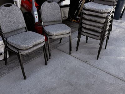 Gray Upholstered Metal Stacking Chairs - Set of 11 Event/Banquet Seating