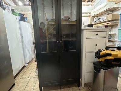 Ikea Hemnes Black Brown Book Case With Glass Doors