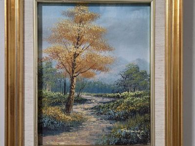 Framed Landscape Oil Painting Autumn Tree and Path Art
