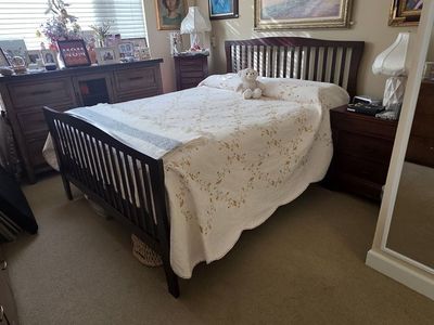 Queen Bed Set with Headboard, Footboard, Rails and Mattress & Boxspring