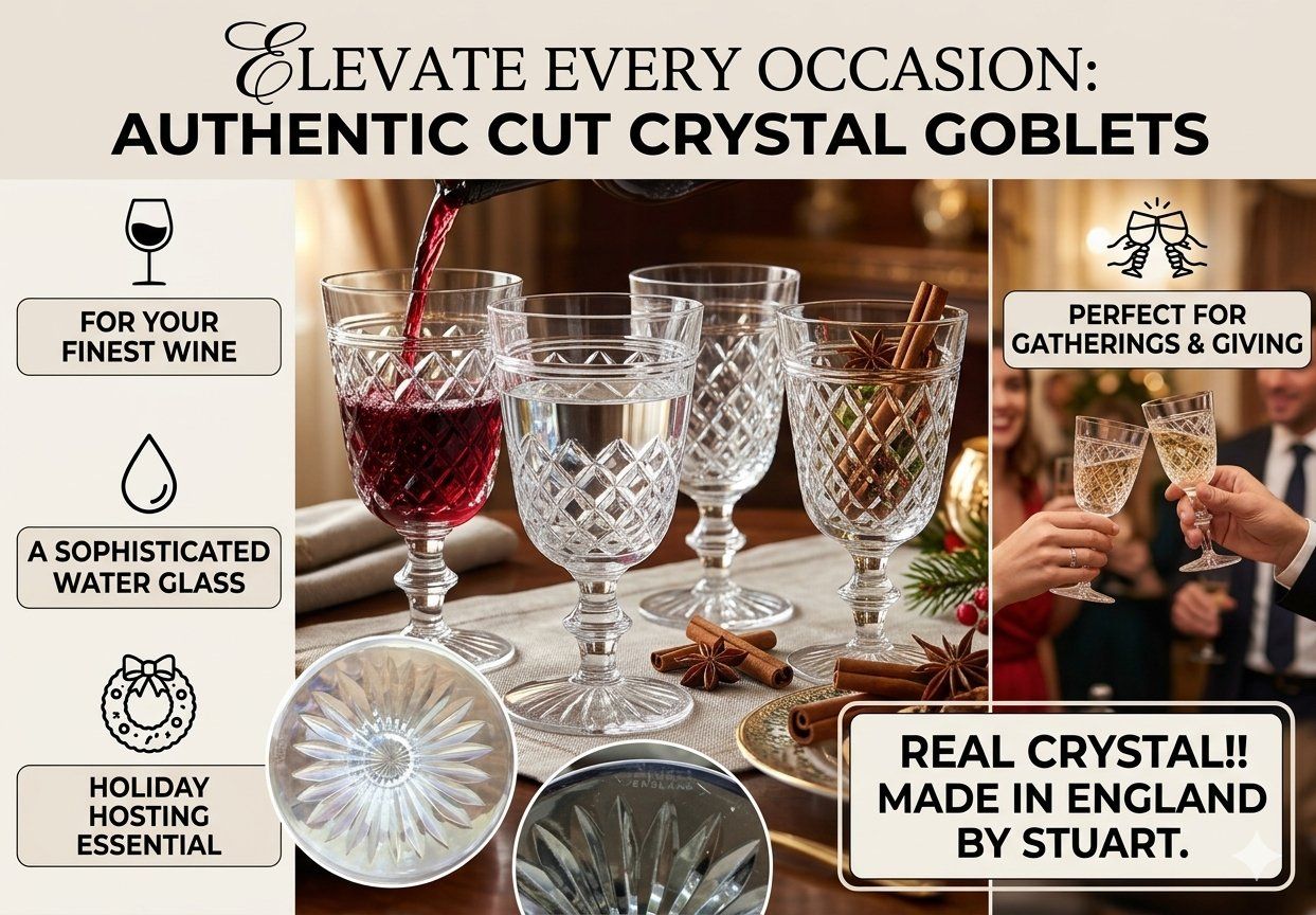 Set of 6! Vintage Stuart England REAL Crystal "Glengarry" - Wine Glasses / Water Goblet (Made in England)
