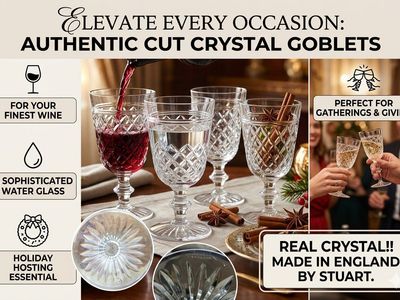 Set of 6! Vintage Stuart England REAL Crystal "Glengarry" - Wine Glasses / Water Goblet (Made in England)