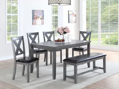 NEW Gray DINING TABLE with BENCH and CHAIRS - NEW IN BOX