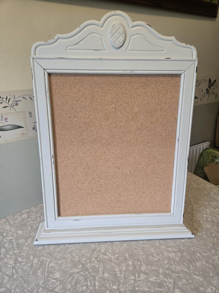 Decorative Shabby Chic Framed Cork Board White Distressed