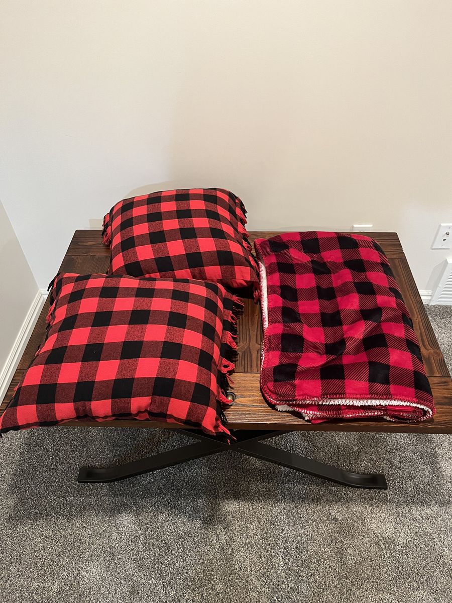 Red Plaid Pillows and Blanket