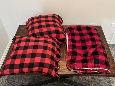 Red Plaid Pillows and Blanket