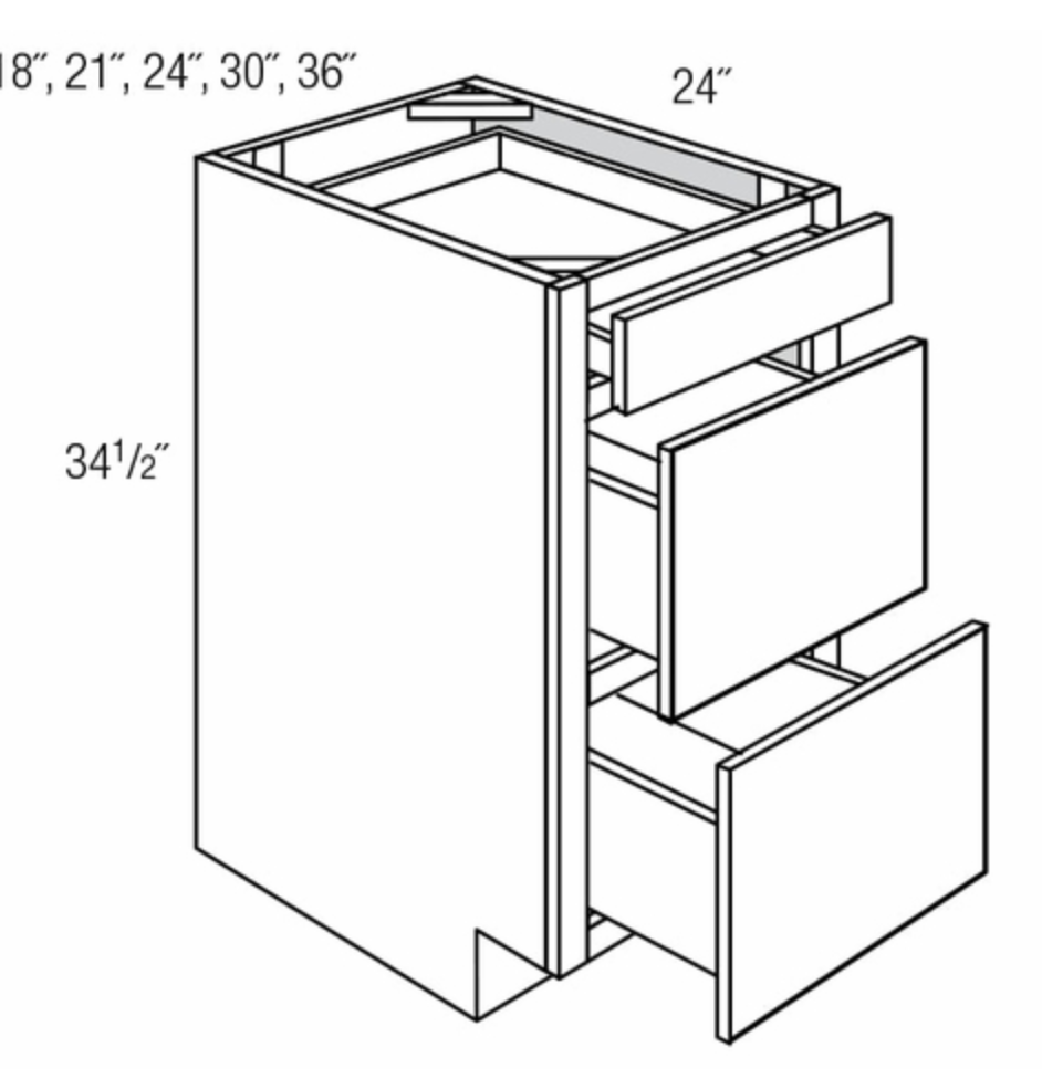 White Cabinet Base with 3 Drawers - 21"