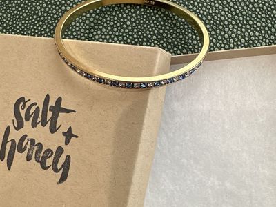 14k Gold Step Sparkly CZ Bangle