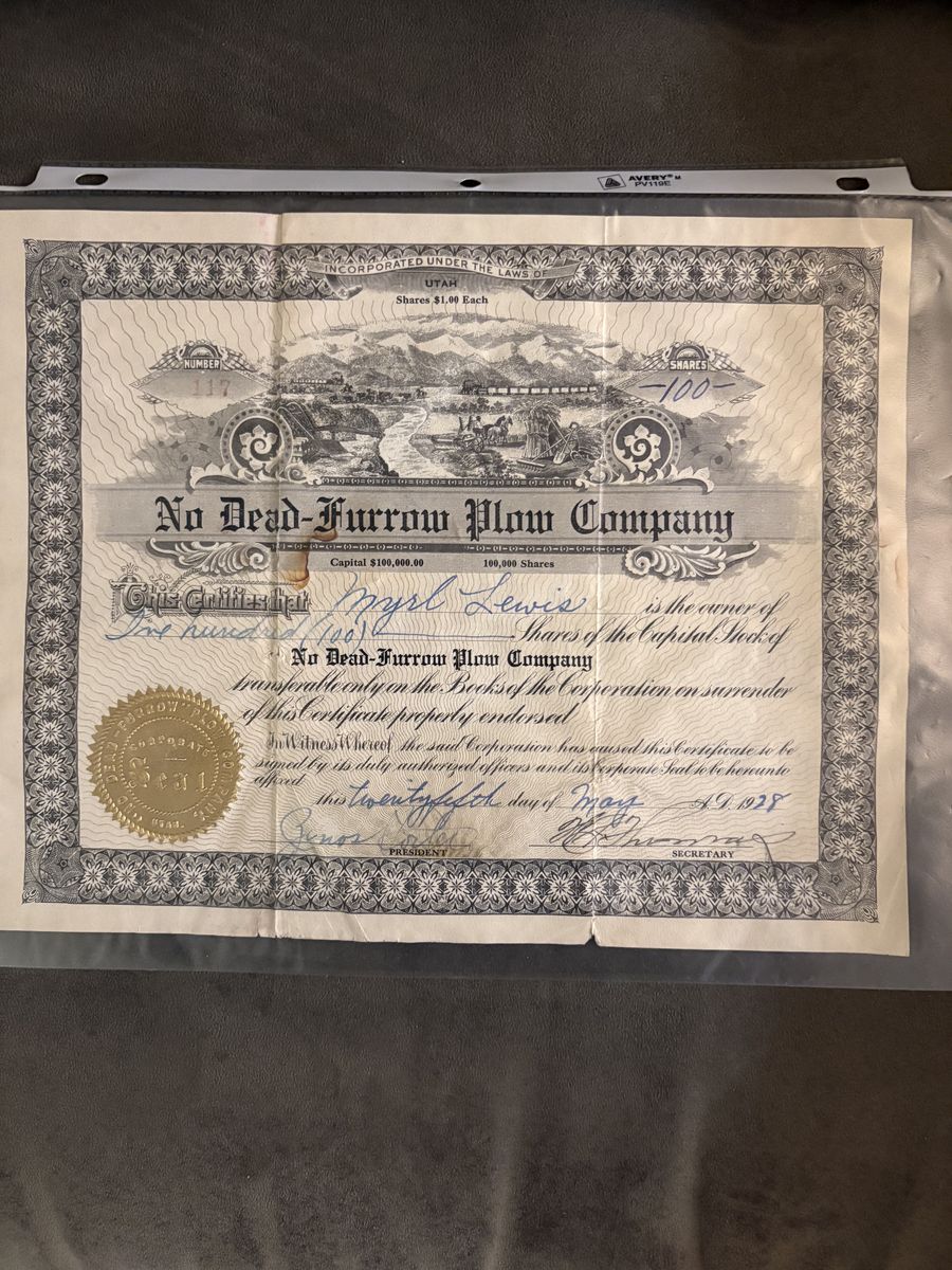 Vintage Stock Certificate From 1928