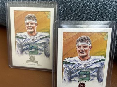 (2) 2021 RC Gridiron Kings Zach Wilson New York Jets Autographed Rookie Card Football Lot. Rare Red 19/75 & Rare Silver 95/99