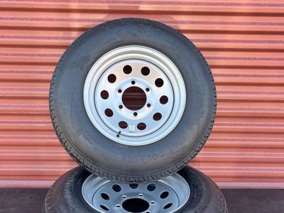 Set of 2 Free Country ST 225/75 D 15 Trailer Tires Mounted on New Silver Mod Wheels 6 on 5.5 Brand New