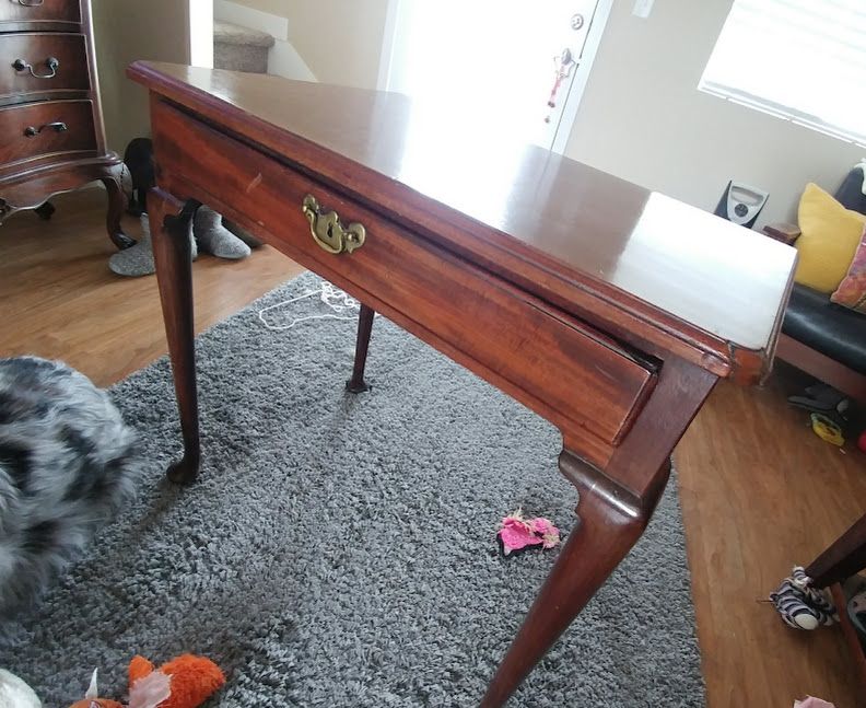 Antique Queen Anne Style Walnut One-Drawer Writing Table, Pegged Construction, Hand-Cut Dovetails, 28x30x19.5