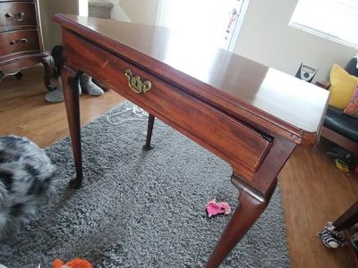 Antique Queen Anne Style Walnut One-Drawer Writing Table, Pegged Construction, Hand-Cut Dovetails, 28x30x19.5