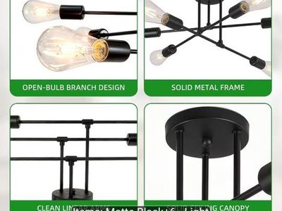 semiflush 6 bulb black light fixture new in box