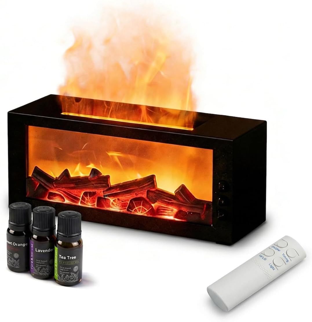 New Flame Fireplace Aroma Diffuser, 7 Color LED, Oils Included
