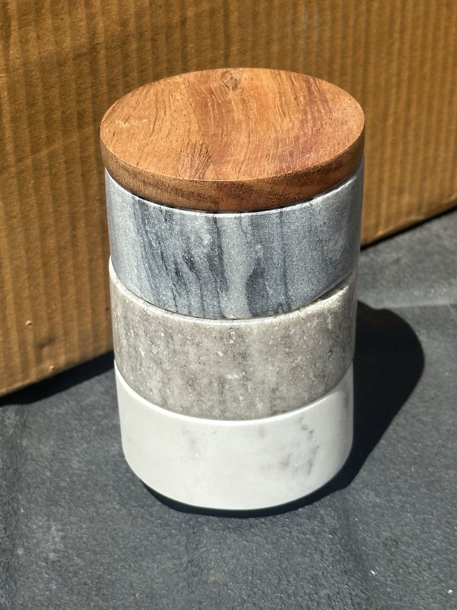 Pinch Pot Set - 3 Tiers, Multi-Color Stone, Wooden Lid