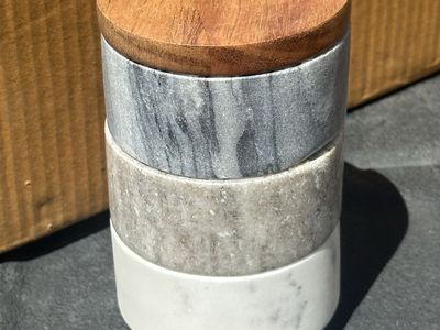 Pinch Pot Set - 3 Tiers, Multi-Color Stone, Wooden Lid