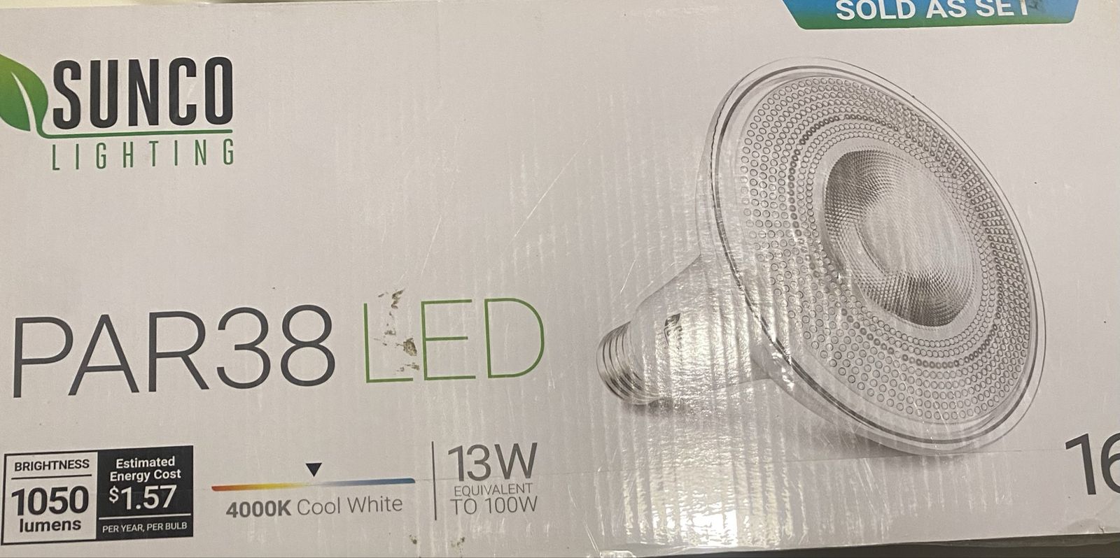 Sunco PAR38 LED Light Bulbs, brand new stuido lighting spot light, temp 4000k cool white, flood light