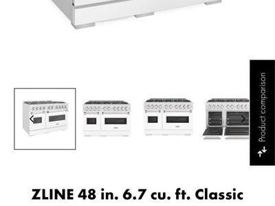 ZLINE 48in. 6.7 cu. ft. Classic Dual Fuel Double Oven Range, 8 Burner Gas Cooktop, White Matte Doors