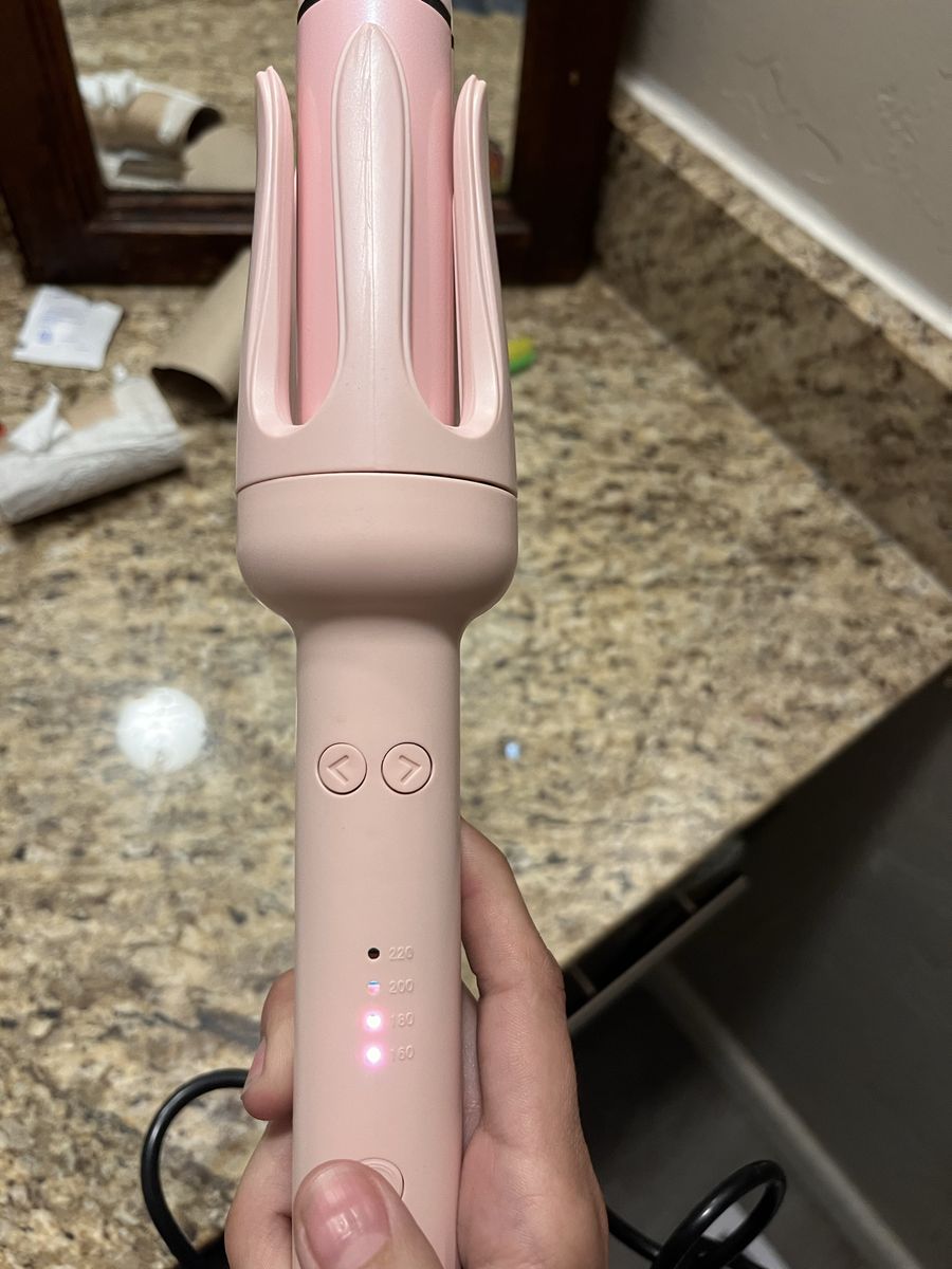 Automatic Hair Curler Ceramic Rotating Curling Iron Wand in Pink