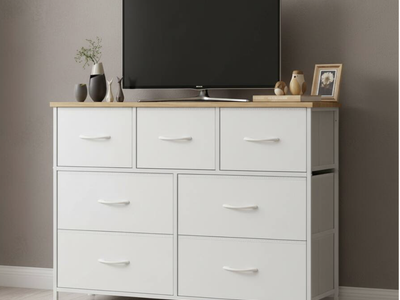 NEW AOITUN - 7 Drawer Dresser for Bedroom Storage with Wood Top, Sturdy Media Console - White