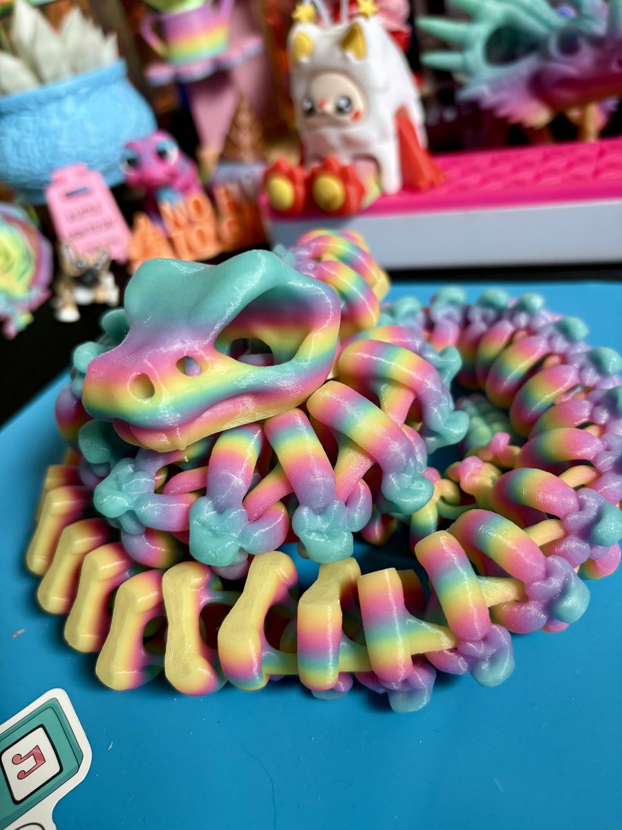 3D Printed Print Printing Rainbow Glow In The Dark Flexi Skeleton Rattlesnake Snake Dragon ADHD AUTISM Fidget Fidgets Toy Toys