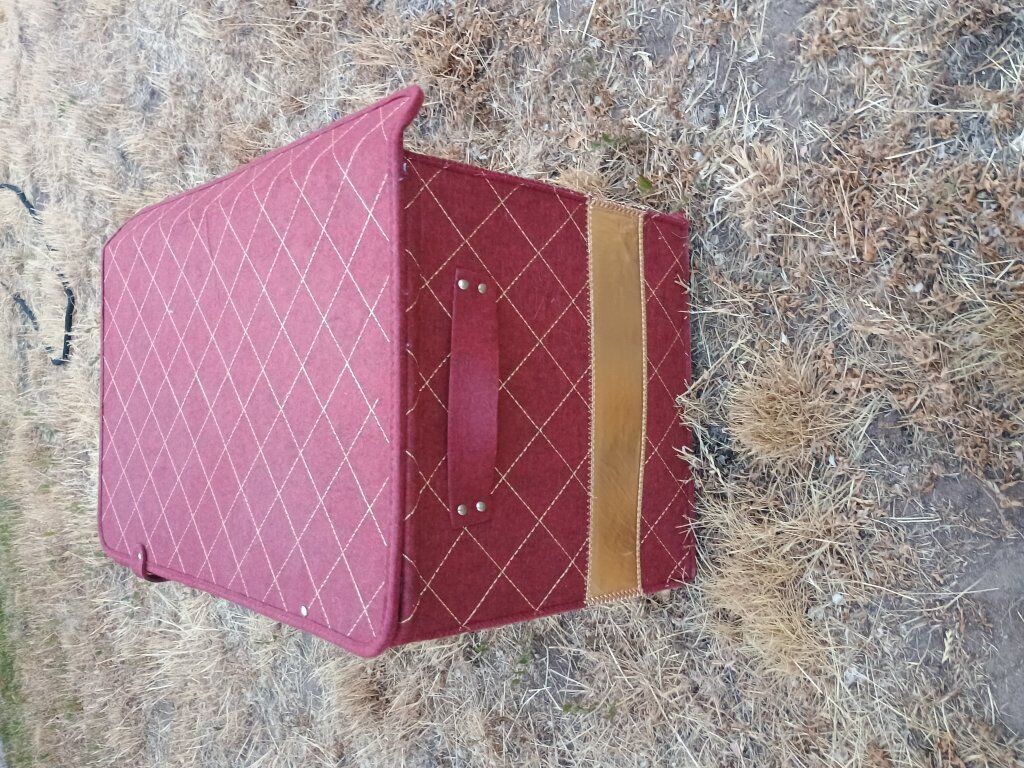 red and gold fabric storage box