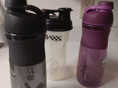 BlenderBottle & Jaxx Shaker Bottles - 3-Pack Protein Mixers - Black, White, Purple