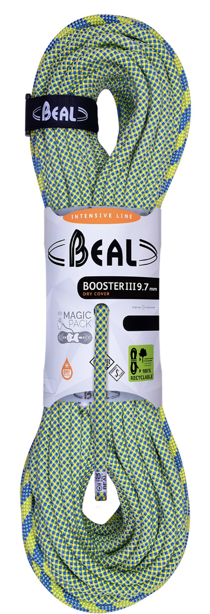 Lightly Used Beal Booster III 9.7mm 70m Dry Cover Climbing Rope - Blue/Yellow By-PatternPattern $225 OBO