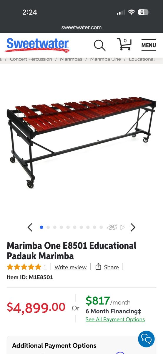 Marimba One E8501 Educational 5.0-Octave Padauk Marimba with Izzy Height Adjustment