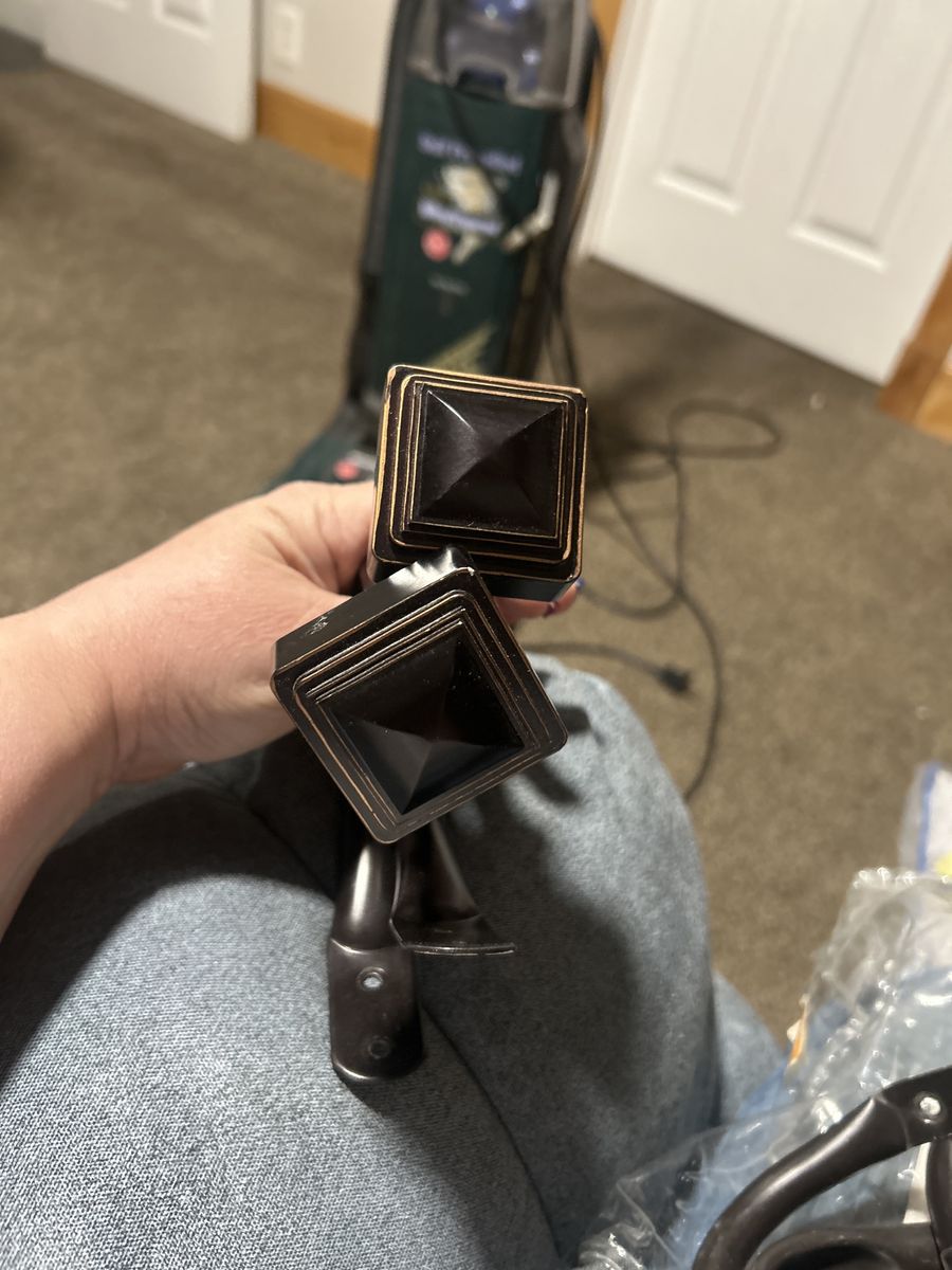 Dark Bronze Square Pyramid Curtain Rod Finials & Brackets - Set of 2