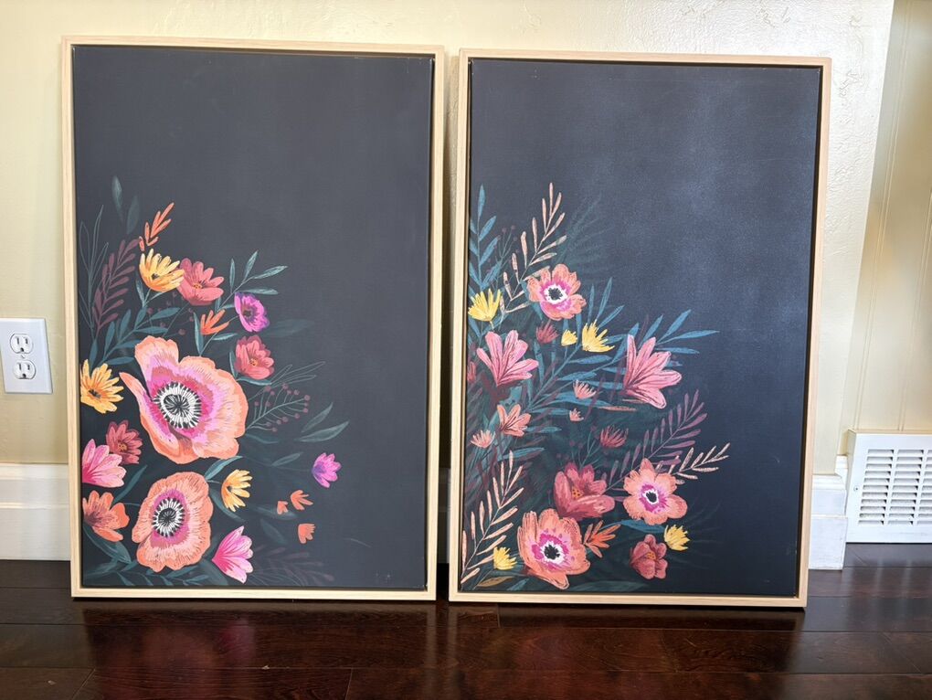 Floral Art Work Wall Decor Set Duo Chalkboard