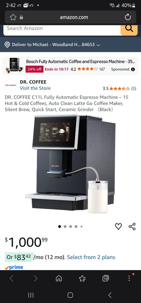 DR. COFFEE C11L Fully Automatic Espresso Machine - 15 Hot & Cold Coffees, Auto Clean, Ceramic Grinder