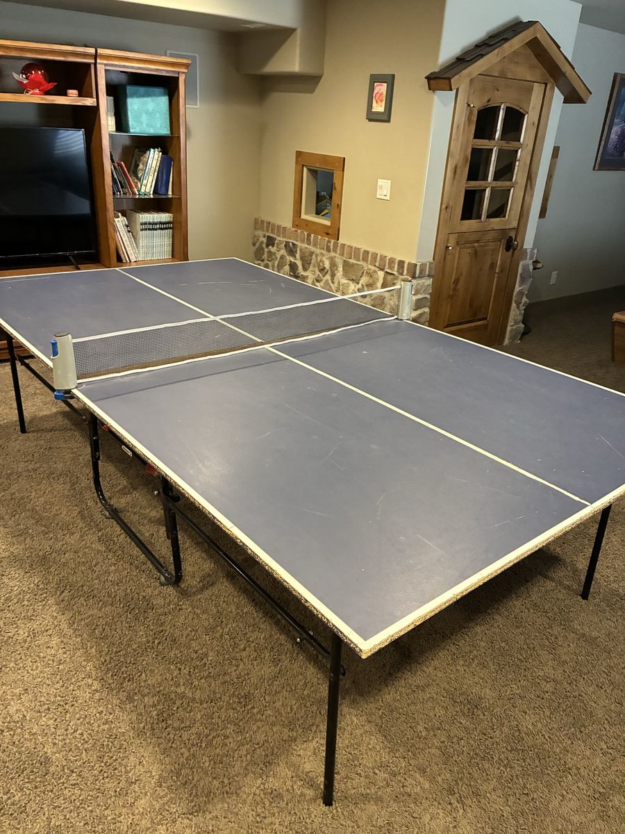 Folding Ping Pong Table - Full Size Table Tennis with Net, Blue