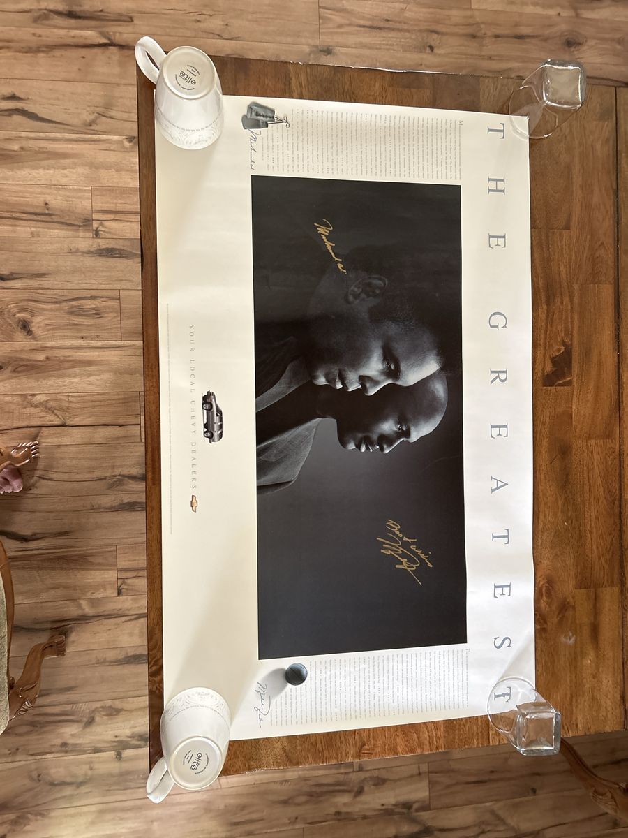 24x40 Promo Poster Dual Hand Signed Vintage Auto Michael Jordan & Auto Muhammad Ali The Greatest Poster Chevy Dealers Promotion 