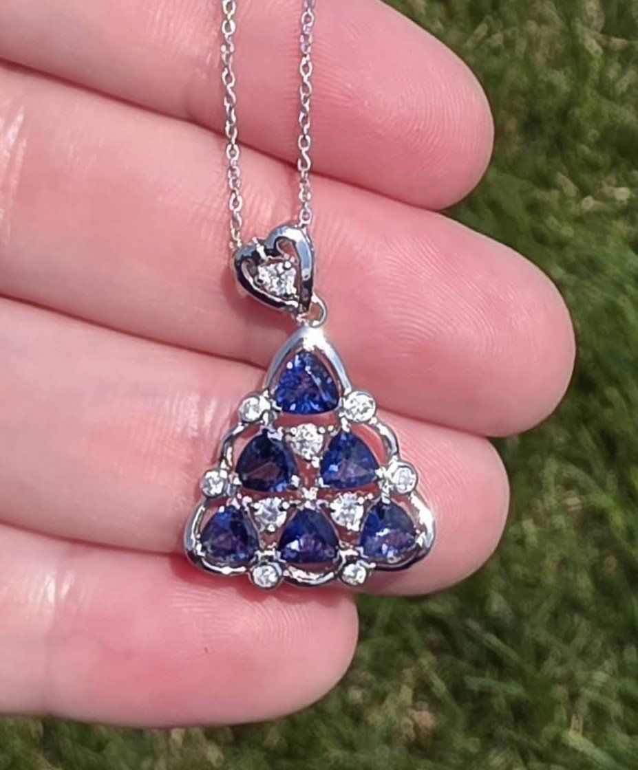 Natural Tanzanite & Diamond Pendant Necklace | 1.63 CTW Tanzanite | Sterling Silver | Appraised $1,620