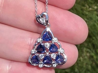 Natural Tanzanite & Diamond Pendant Necklace | 1.63 CTW Tanzanite | Sterling Silver | Appraised $1,620