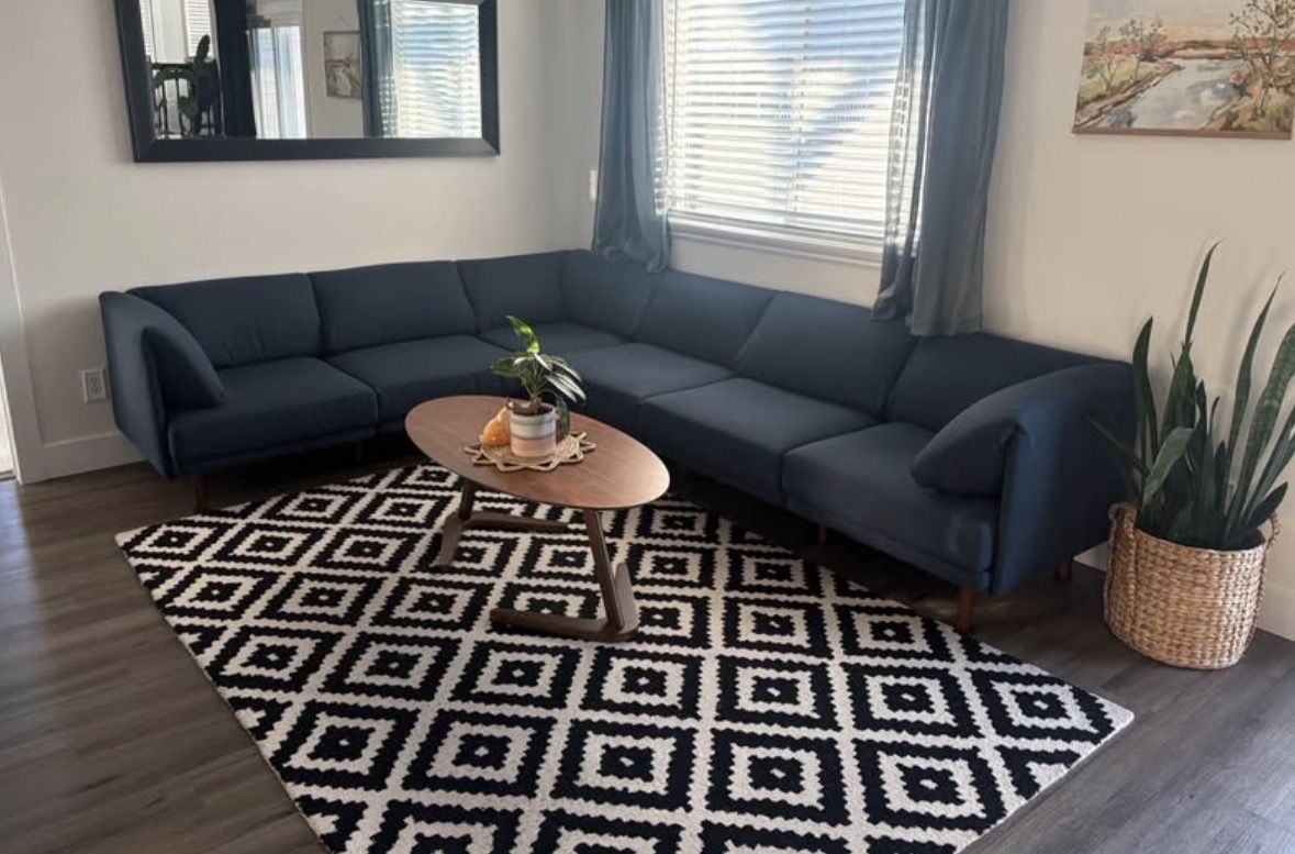 6x9 Black, Off White Geometric Hand Tufted Wool Rug