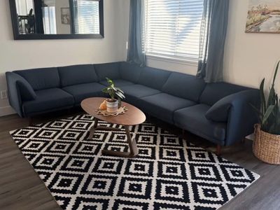6x9 Black, Off White Geometric Hand Tufted Wool Rug