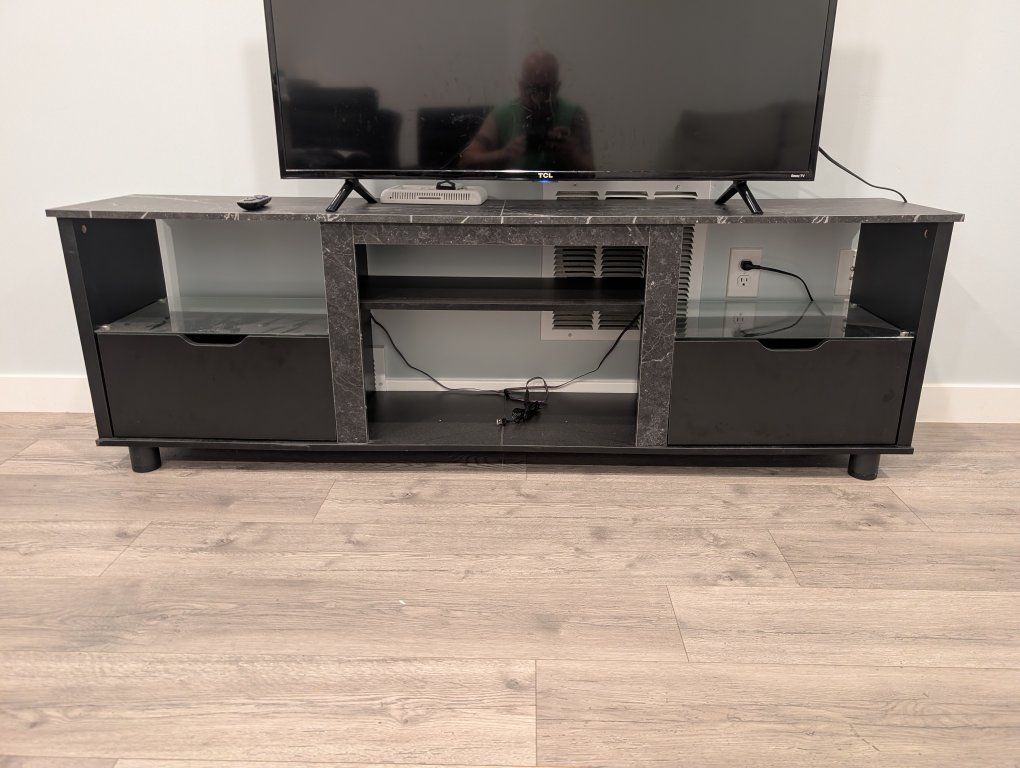 Modern Black Faux Marble TV Stand Entertainment Center w/ Storage