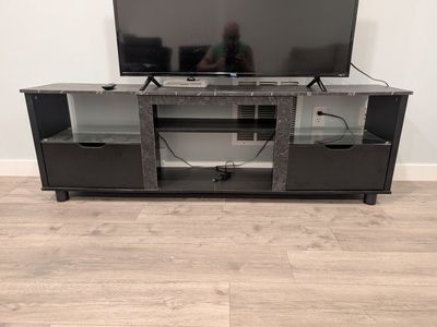 Modern Black Faux Marble TV Stand Entertainment Center w/ Storage