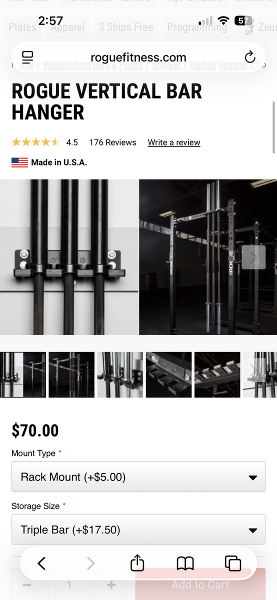 Rogue Vertical 3 Bar Hanger- Rack Mounted 5/8 Monster Lite