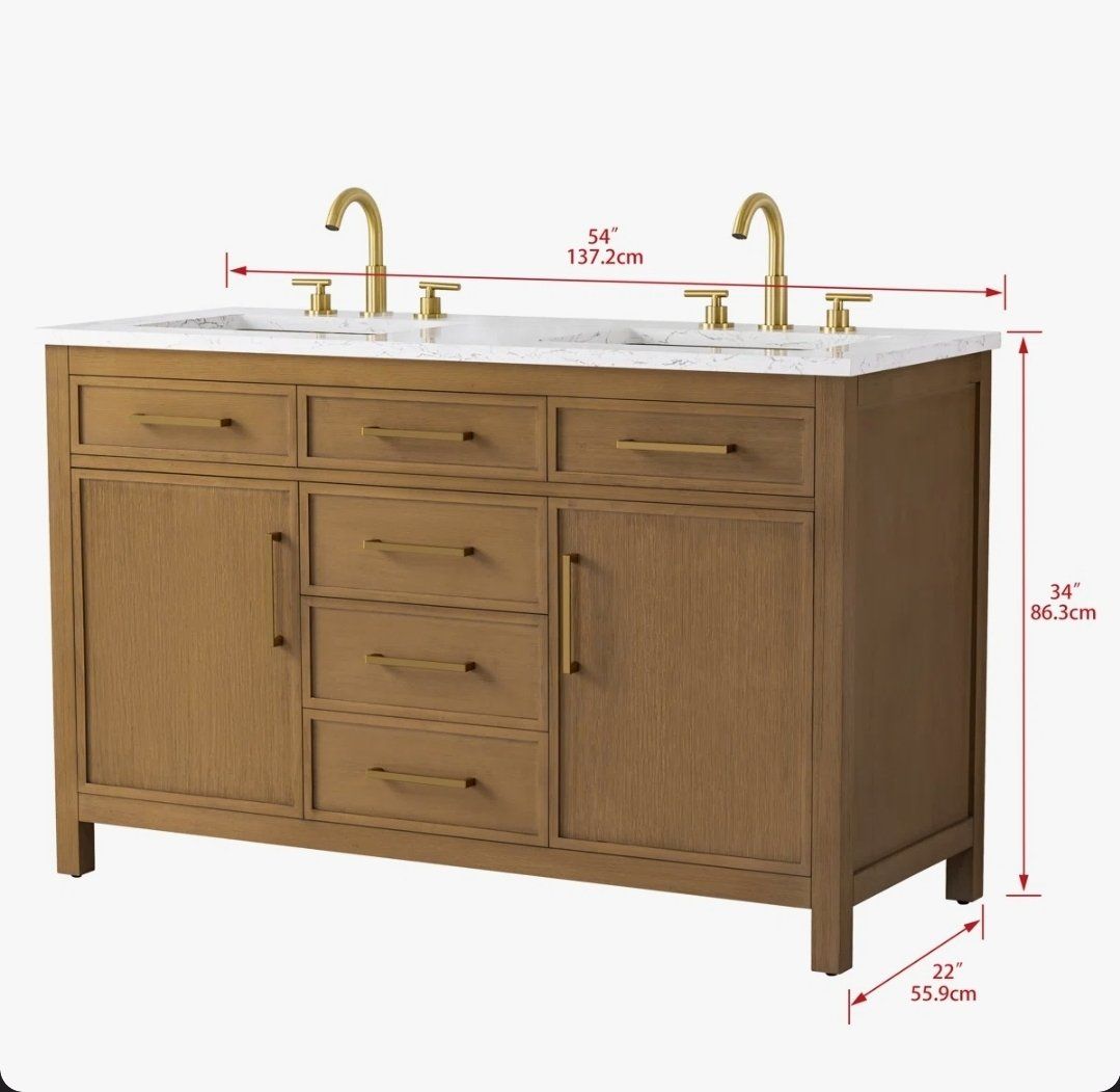 Designer Double Vanity Carrara Top Brand New 54"