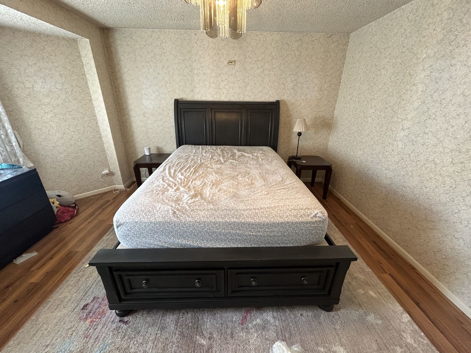 Queen Sleigh Storage Bed Frame - Black Wood