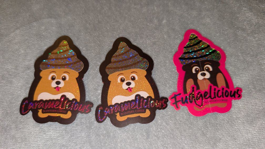 Scooter's Coffee Holographic Stickers Lot of 3 Caramelicious & Fudgelicious