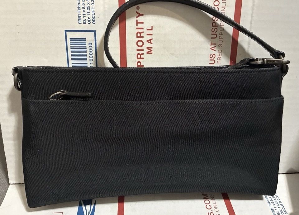 VERY Nice!!  Coach Black Canvas And Leather Purse/Clutch/Wristlet 7407