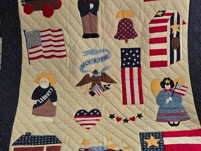 Handmade Patriotic Americana Quilted Throw Blanket - July 4, 1776, Land of the Free, Home of the Brave