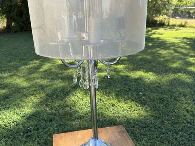 Elegant Chrome Table Lamp with Sheer Shade & Crystal Accents