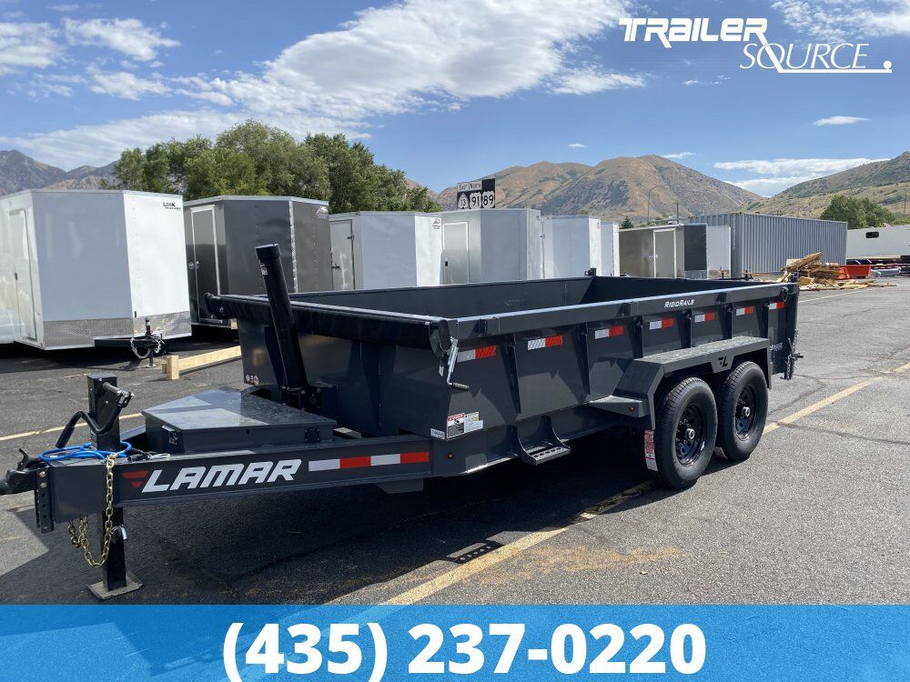 7x14 Lamar DT Dump Trailer - 24" Sides - 14K GVWR - 7 Gauge Floor, Stabilizer Jacks, Telescopic